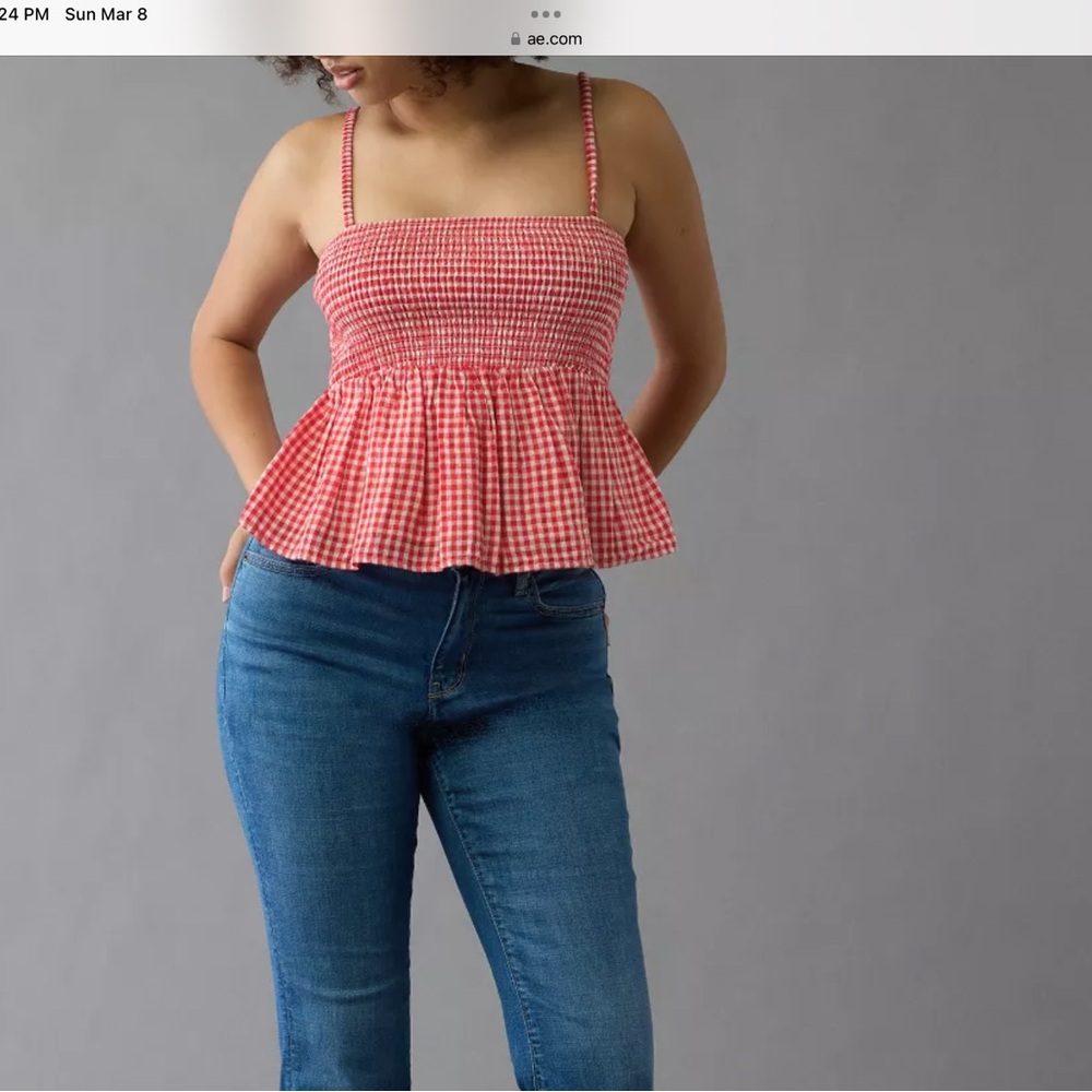 American Eagle Smocked Gingham Babydoll Cami